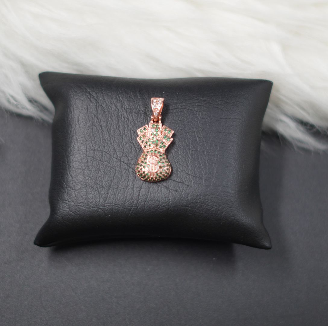 Miniatura 2 de DIJE BOLSA DINERO ROSADO PIEDRAS VERDES